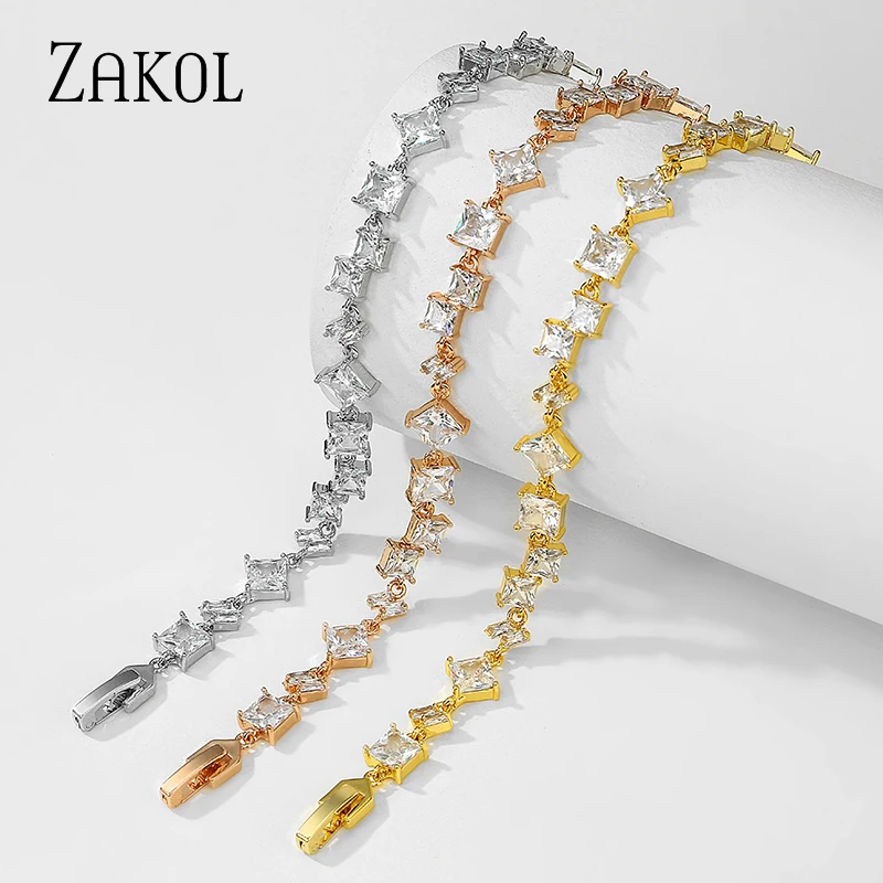 ZAKOL изысканный квадратный циркониевый браслет с кристаллами Блестящий розовый