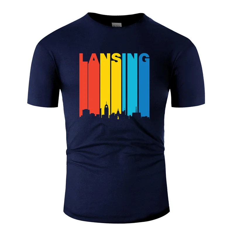 Забавная Повседневная комическая Ретро футболка lansing skyline Sunlight, большой размер S~ 5xl, Мужская футболка с буквами, потрясающая футболка с круглым вырезом в стиле хип-хоп - Цвет: Men-Navy Blue