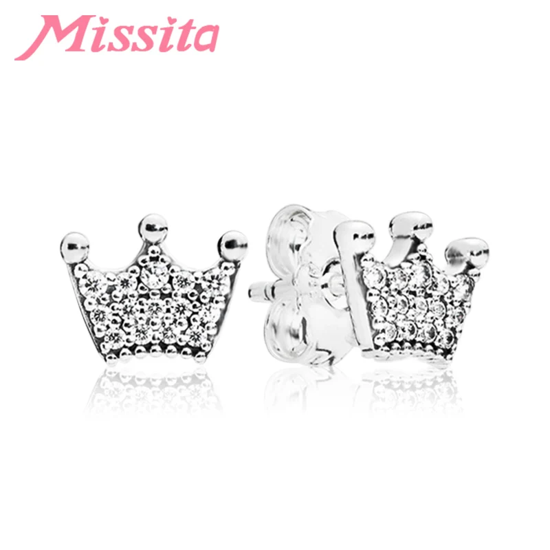 MISSITA, новинка, женские серьги в виде короны с прозрачным CZ, свадебные серебряные украшения, брендовые серьги-гвоздики,, подарок - Окраска металла: AJ0114-1