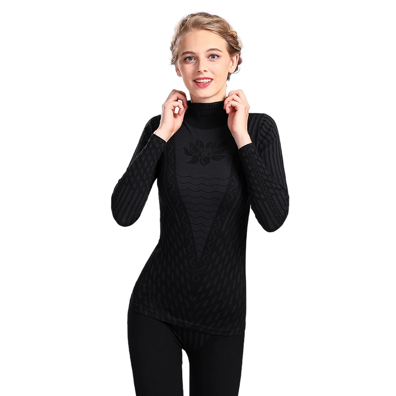 Fashion Printed Striped Women's Thermal Underwear Set Winter Turtleneck Cotton Long Johns Women thermo Clothing Pajamas