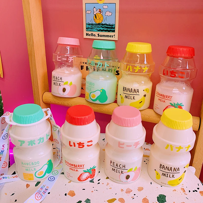 Cute Strawberry Water Bottle - Kawaii Milk Carton Shape, 480ml, Leakproof, BPA Free, For Kids & Adults