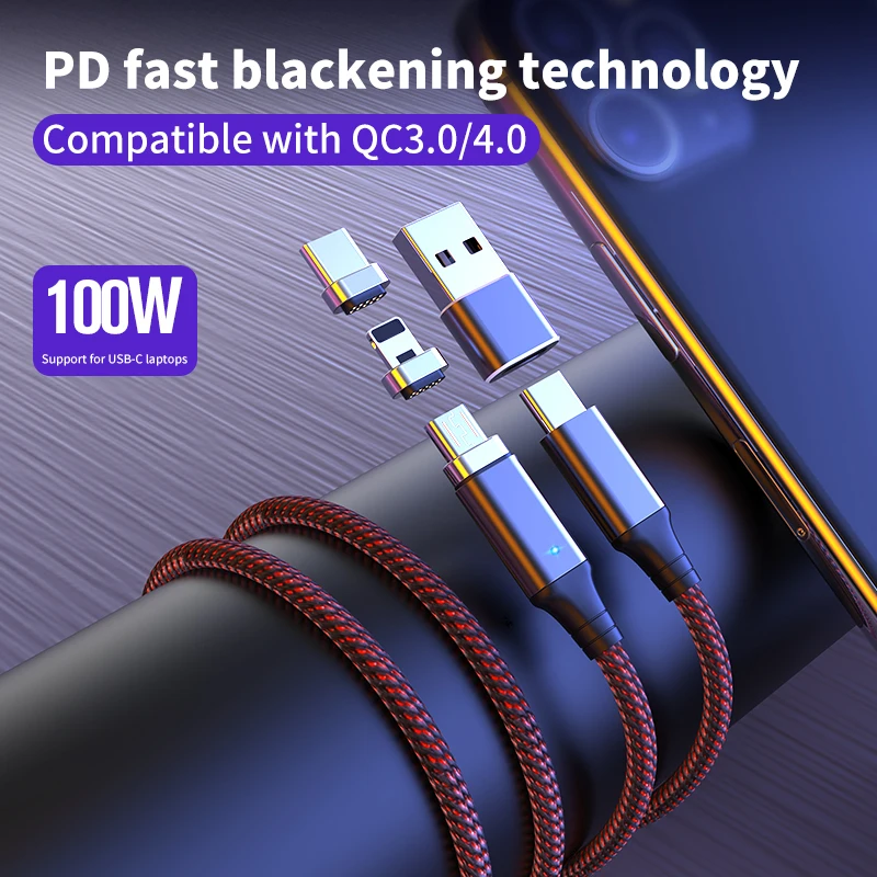 Магнитный кабель PD 100 Вт типа C Type для Redmi K30 Pro Note 9s Huawei P40 быстрой зарядки MacBook Micro