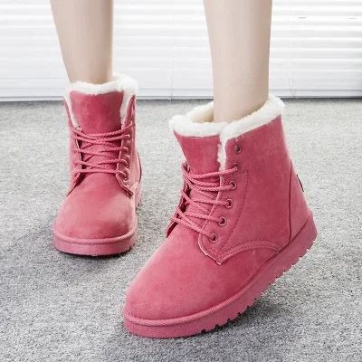 Зимние женские ботинки; Botas Mujer; женские ботинки; теплые зимние ботинки; женские ботильоны на меху со шнуровкой; женская зимняя обувь - Цвет: pink