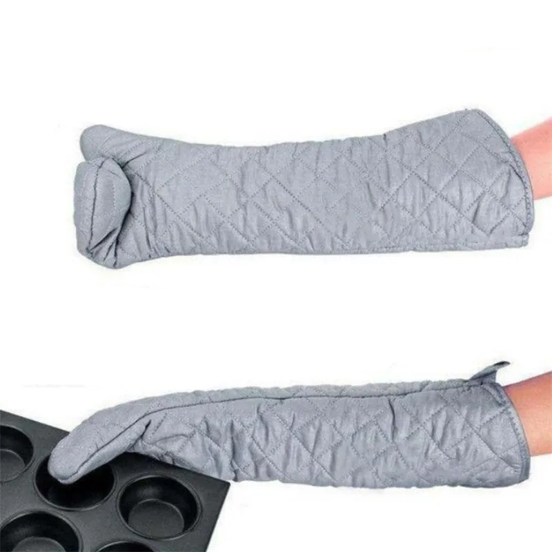 58cm Non-Slip Microwave Oven Gloves Creative Long Mitt Kitchen Glove for BBQ Heat-Resistant Cotton Cooking Barbecue Baking Tools
