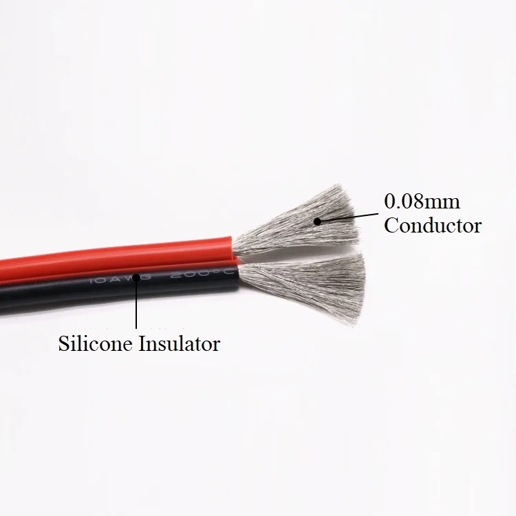 Silicone Rubber 2pins Wire 12AWG Extra Soft Insulated Double Core High Temperature Electric Cable Copper LED Lamp Line Black Red