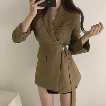 

Side Strap Waist All-match Jacket For Women Autumn Long Sleeve Solid Color Coats 2020 Fashion Business Suits Uniform