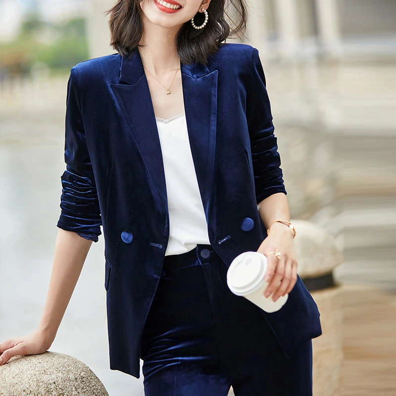 Blazer Pantaloni Di Velluto Blu Tailleur Velluto Blue Royal