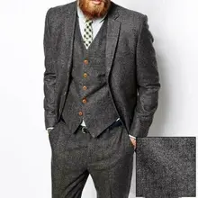 Свадебные Мужские костюмы комплект жениха Slim Fit шерсть 3 шт. куртка жилет брюки лацкан с тупым углом