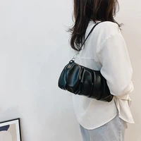Fashion Pleated Shoulder Handbag Women Solid PU Elegant Underarm Cloud Bags For Women 5