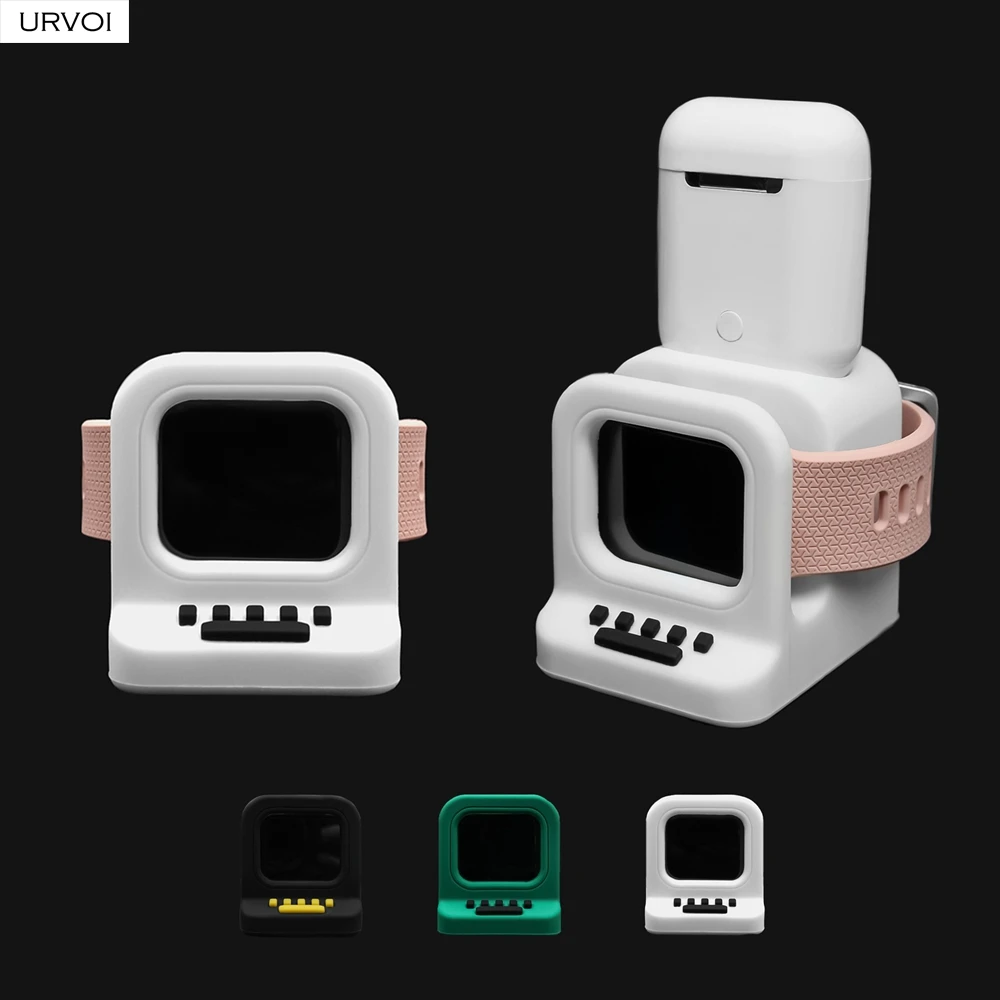 URVOI silicone stand for apple watch holder WatchOS keeper 2 in 1 home charging dock for iWatch classic MAC design airpods