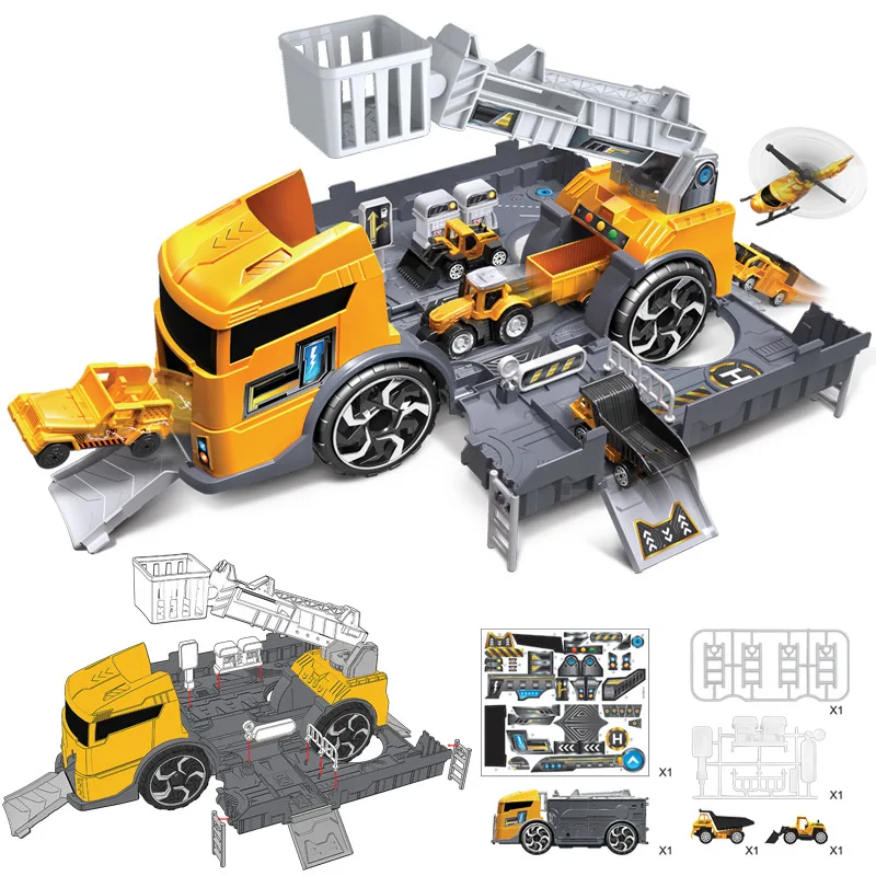 Children's Toy Tractor Truck Multi-type Car Model Set Can Store Parking Lot Helicopter Boy Birthday Gift |