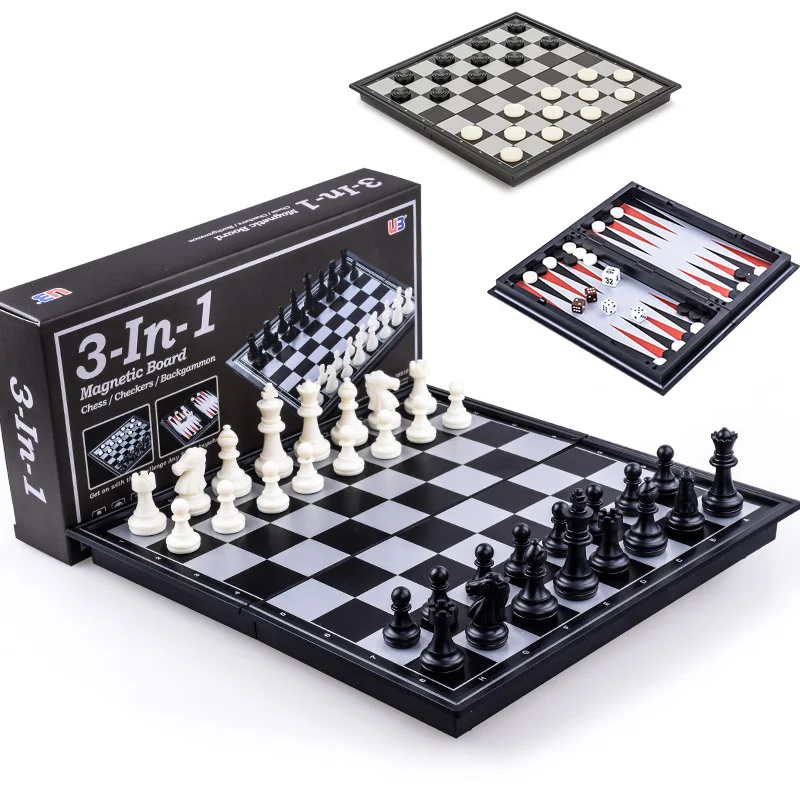 3IN1 Schachspiel Figuren aus Magnetisch Neu Schach Backgammon edles Klappbare 