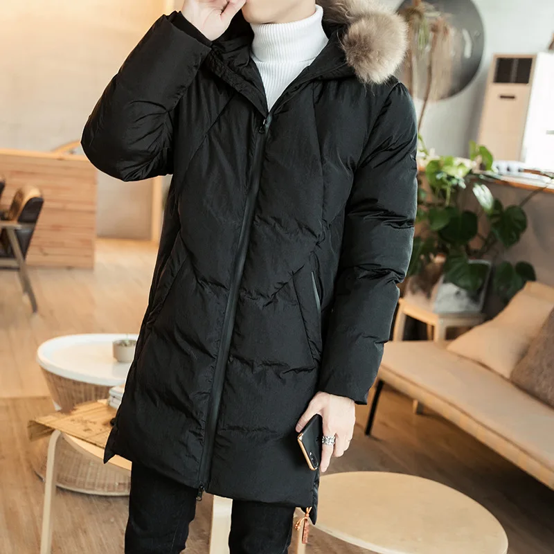 Магазин одежды, чтобы присоединиться к повседневной толстой хлопковой стеганой одежде, мужское хлопковое пальто средней длины с меховым воротником и капюшоном, толстое пальто большого размера