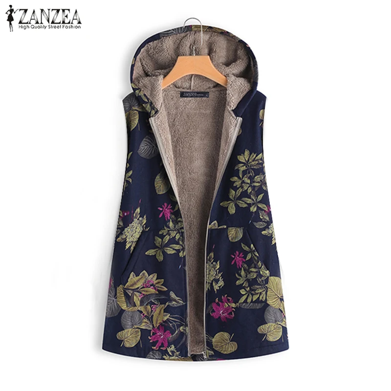 awesome  2019 ZANZEA Women's Jackets Ethnic Casual Print Sleeveless Coats Fur Lining Outerwear Winter Floral