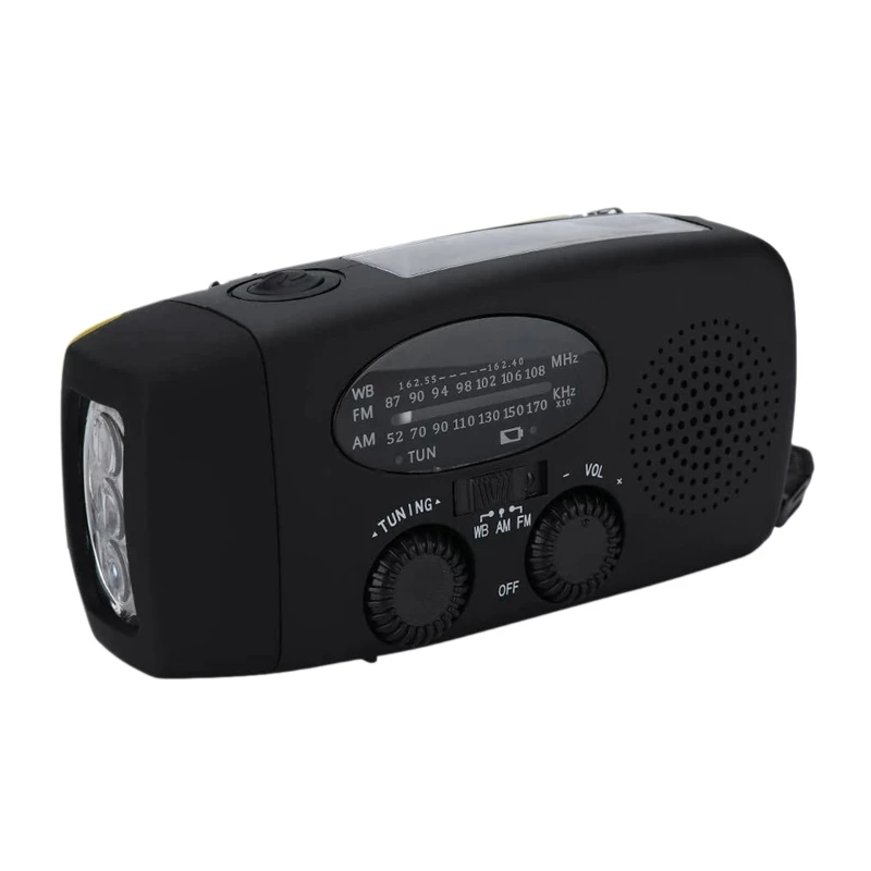 Солнечный Аварийный AM FM WB радио с 3 светодиодный фонарик Динамо рукоятка НОАА