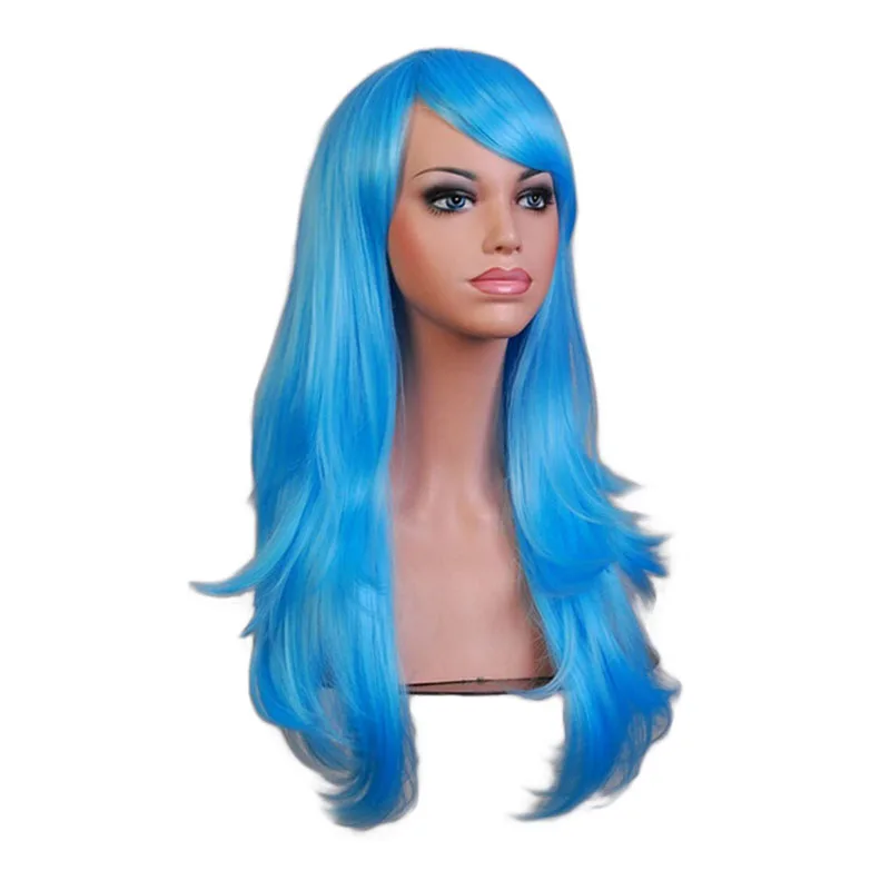 Billig QQXCAIW Lange Wellenförmige Cosplay Perücke Rot Grün Lila Rosa Schwarz Blau Splitter Grau Blonde Braun 70 Cm Synthetische Haar Perücken