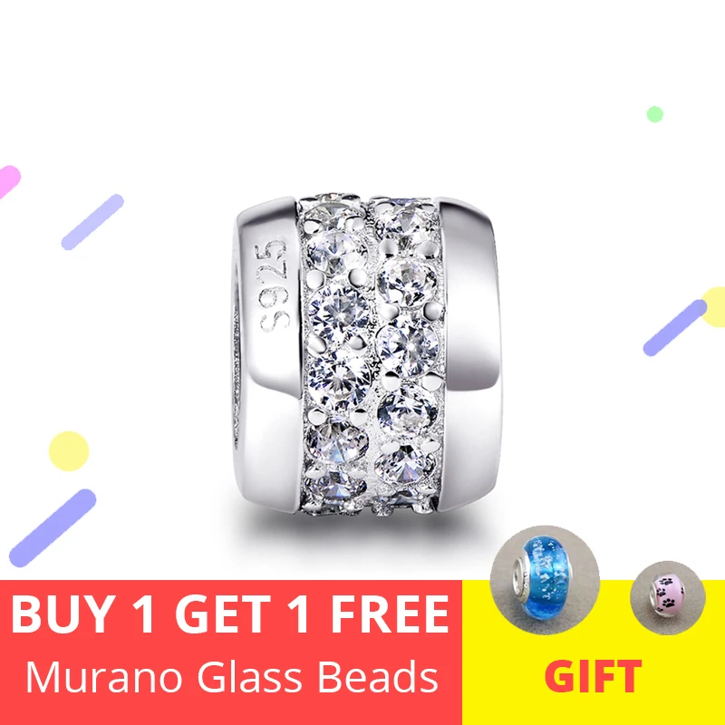 

Strollgirl NEW 100%925 Sterling Silver White CZ Charm DIY Bead Suitable for Pandora Bracelet Woman Fashion Jewelry Free Shipping