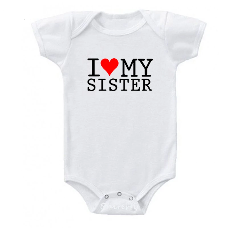 Одежда для близнецов «I Love My Sister Brother», новорожденный короткий рукав, хлопковая одежда для близнецов, летняя одежда для маленьких мальчиков и девочек - Цвет: Sister Romper-White