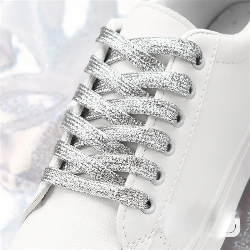 Olukssck 2 paar glitterveters, rond, glanzende gekleurde ronde schoenveters voor sneakers, sportschoenen en laarzen, zilver, 100 cm