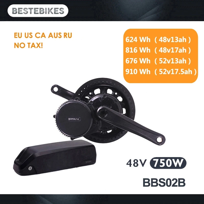Tanie Silnikiem bafang BBS02B BBS02 48V 750w zestaw do konwersji roweru elektrycznego baterii velo silnik elektryczny 48v13 17ah 52v13 17.5ah baterii