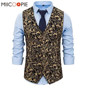 

Wedding Dress 2019 Brand Suit Waistcoat Men Casual Bronzing Single Breasted Chaleco Hombre Male Floral Sleeveless Steampunk Vest