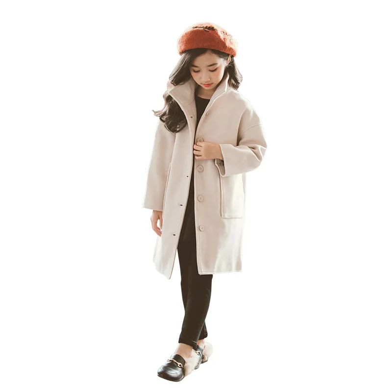 Г. Осенне-зимнее шерстяное пальто для девочек модное дизайнерское длинное пальто для девочек, детская верхняя одежда, куртка зимнее шерстяное пальто для маленьких девочек, RT178