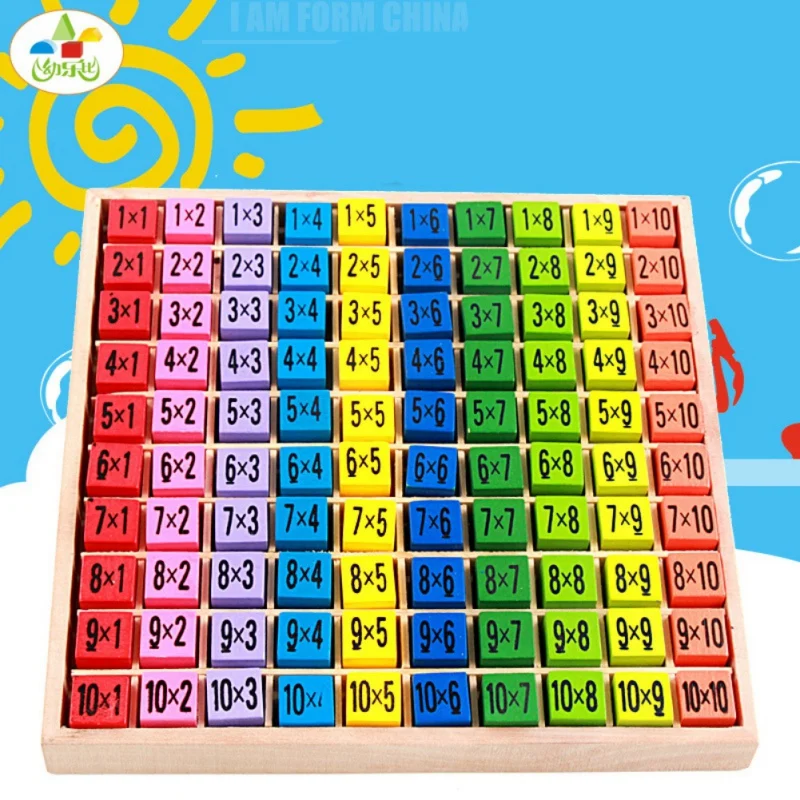 

Free shipping Baby wooden Toys 99 Multiplication Table Math Toy 10*10 Figure Blocks Baby learn Educational montessori gifts