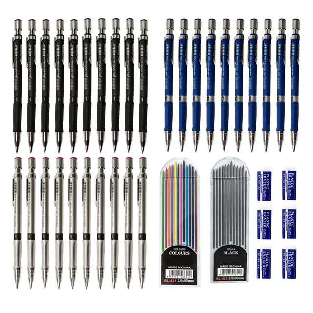 Mechanical Pencil Set 2.0 mm with 2B Black/Colors Lead Refill For Writing  Sketching Art Drawing Painting School Automatic Pencil - AliExpress