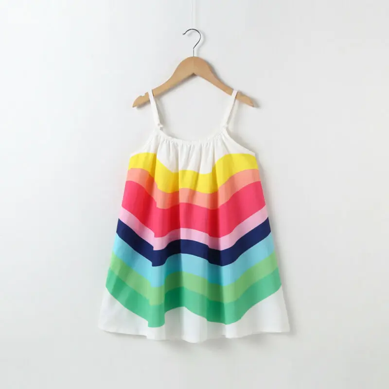 1-6T Little Girls Rainbow Dress Baby Kid Girl Summer Clothes Sleeveless Dresses Party Children Holiday Beach Sundress