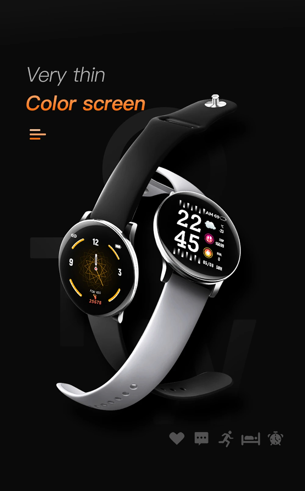 Lerbyee ультра-тонкие Смарт-часы 1," цветной экран Водонепроницаемый Монитор кислорода кровяного давления шагомер спортивный браслет для фитнеса