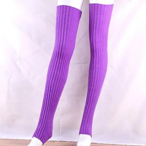 Женские носки, эластичные, одноцветные, теплые, до бедра, вязанные, длинные носки, выше колена, чулки, Medias de Mujer, для женщин - Цвет: Фиолетовый