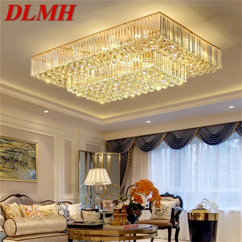 

DLMH Contemporary Gold Luxury Rectangle Ceiling Light LED Creative Crystal Lamp Fixtures Home For Decoration