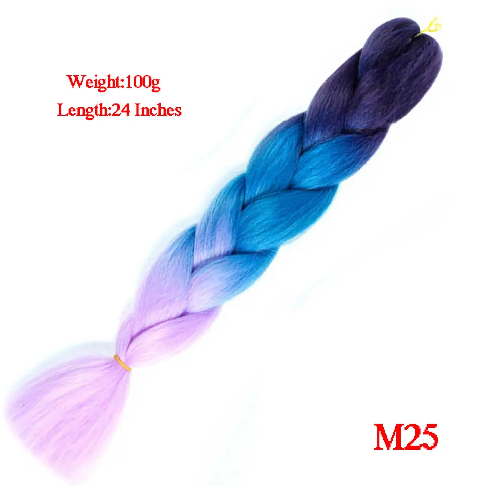 Розовый, фиолетовый, голубой цвет, синтетические огромные вязанные крючком косички, Омбре, косички для наращивания, повязки на голову, аксессуары для волос, 64 цвета, 24 дюйма - Цвет: BR03-25