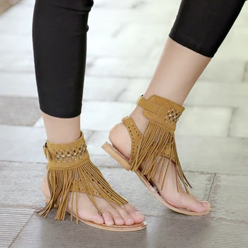 

2020 Women Ladies Shoes Summer Women Fashion Tassels Flat Heel Sandals Rome Shoes For Women Girls
