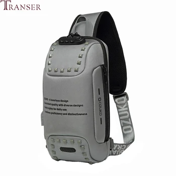 

Transer Shoulder Bag for men USB Charging Anti-theft Travel chest bag casual waterproof diagonal bags Pack Korean headset bags #