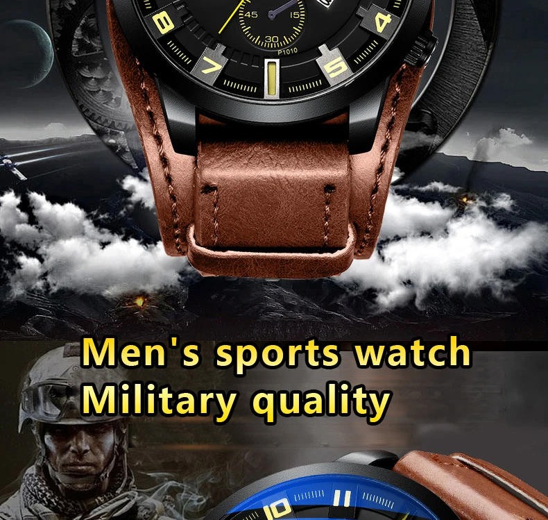 Топ бренд Роскошные Мужские часы Дата спортивные военные часы кожаный ремешок Кварцевые бизнес часы Relogio Masculino