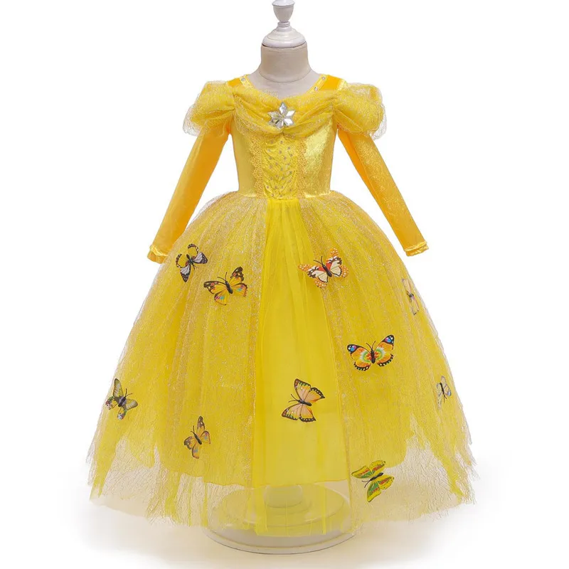 Покупатели рекомендуют осенний Косплей детская одежда платье с длинными рукавами желтое платье принцессы для девочек праздничное платье на Хэллоуин - Цвет: as picture