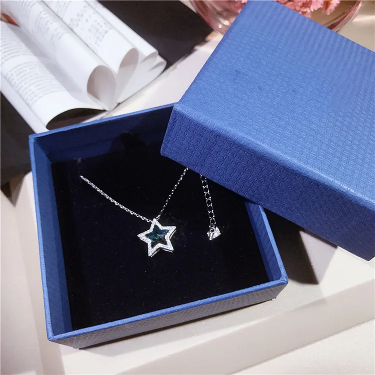 

Korean-style Micro Pave Blue Diamond Purple Diamond Five-pointed Star Necklace S925 Fine Silver Crystal Star Choker Silver Acces