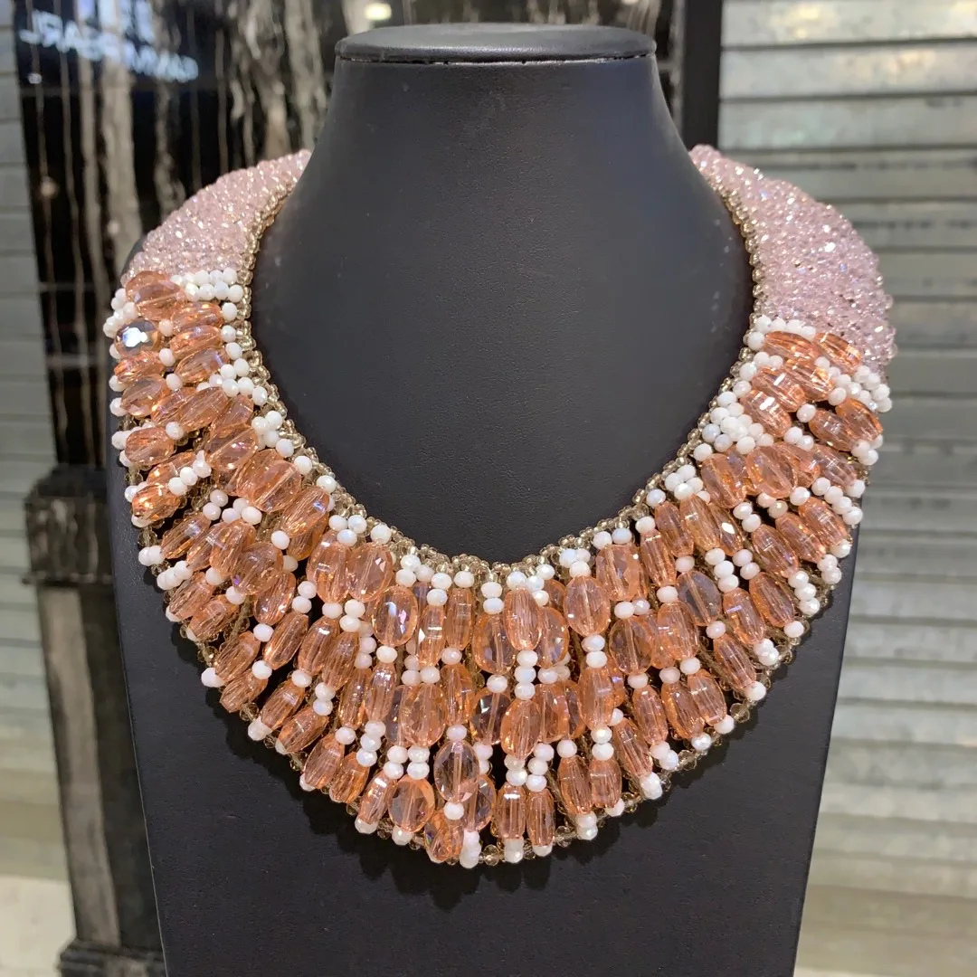 

Europe style manmade crystal necklace exaggerate pink color 45CM fashion women jewelry for party wedding free shipping