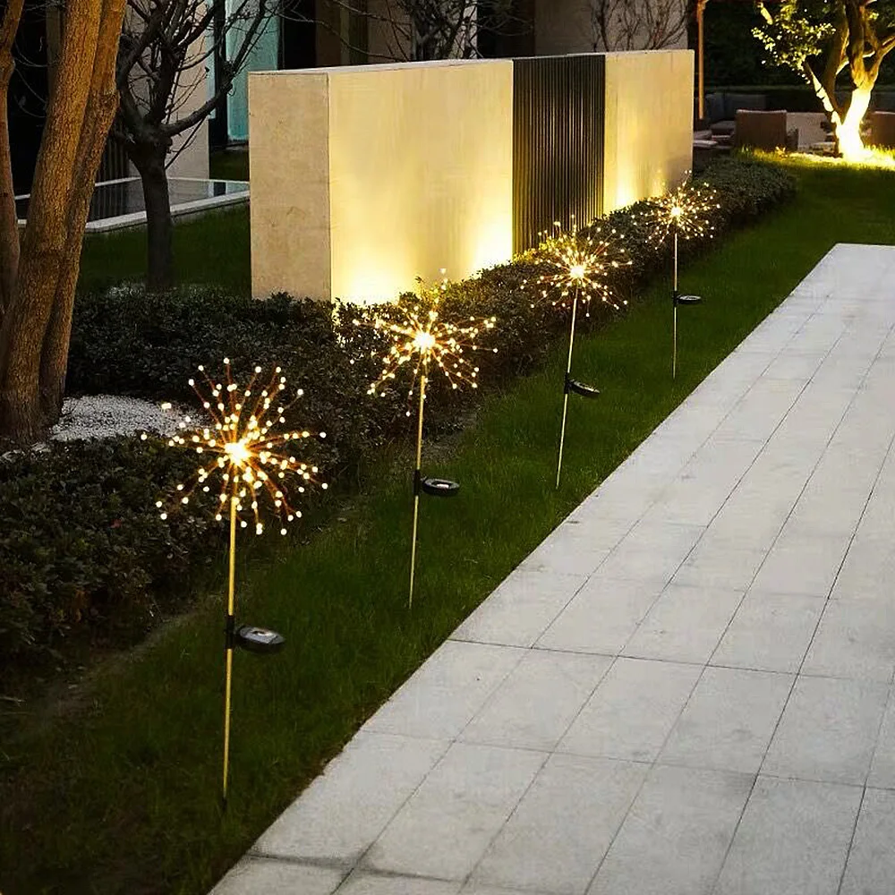 1pcs LED 태양 불꽃놀이 조명 90/150 LEDs 방수 스트링 요정 빛 Ourdoor 홈 정원 크리스마스 장식