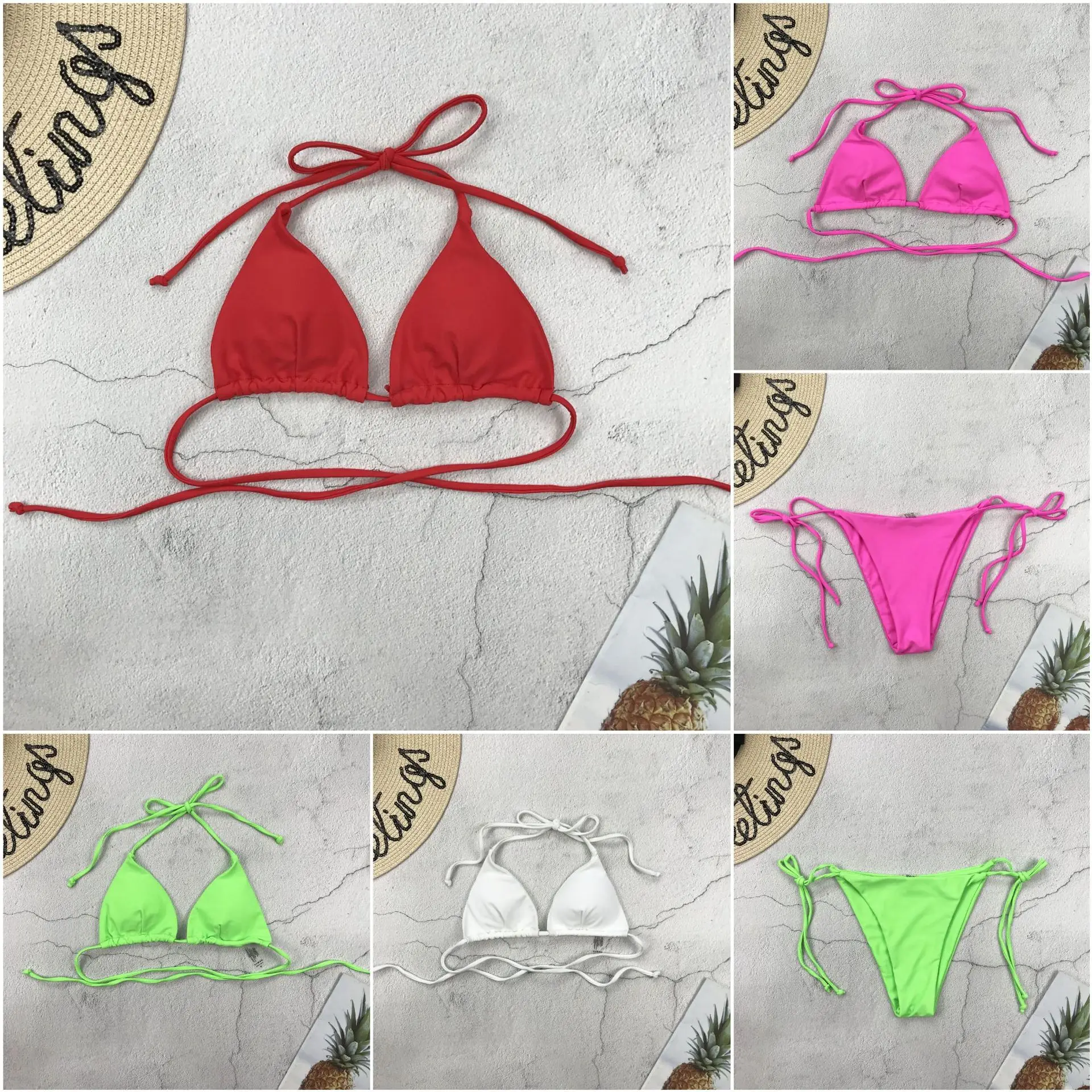 

Bikini Top/ Bottom Solid Color Swimsuit Bra, Tie Side Women Swimwear Bottom