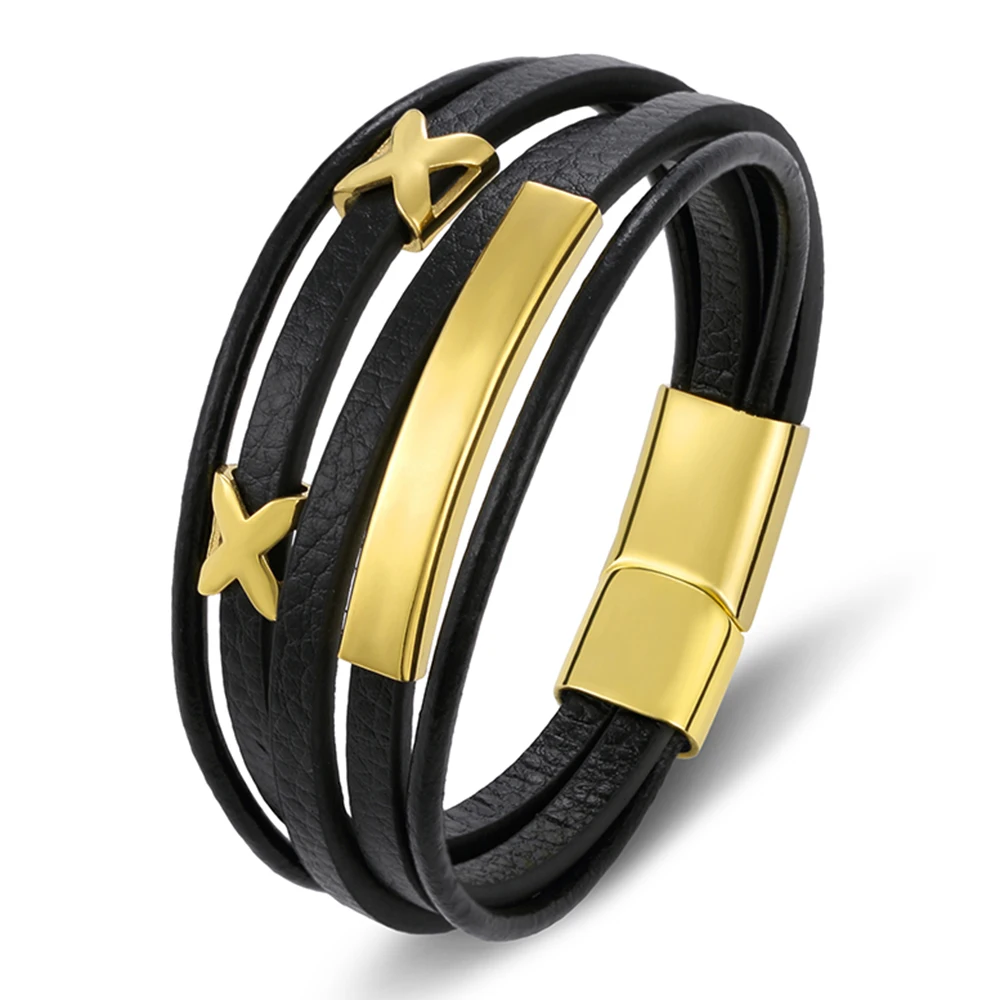 Magnet Stainless Steel Charm Bracelet for Men Genuine Leather Multilayer Braided - Image 5