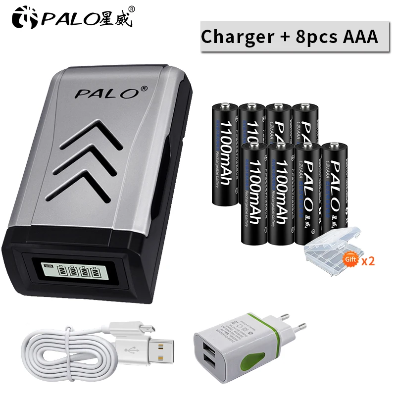 

PALO 8pcs AAA rechargeable battery aaa batteria Ni-MH 1.2V batteries with LCD display USB charger for aa aaa ni-mh ni-cd battery