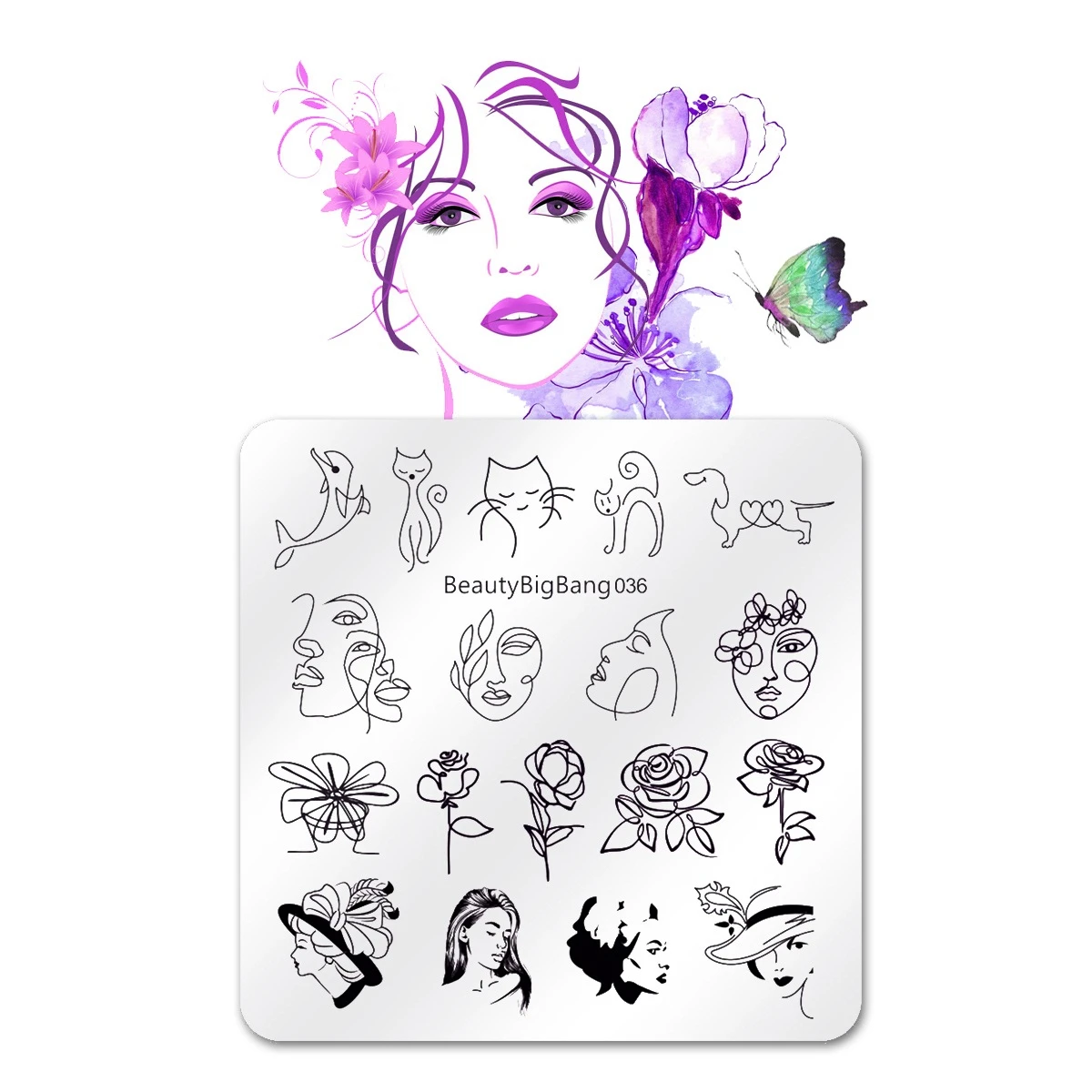 

Plates Beauty BigBang Nail Stamping Rose Striped Cat Lines Image 6cm Stainless Steel Mold Nail Art Stamps Template BBB-036