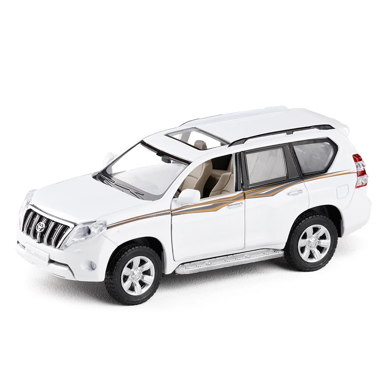 Белый 1:32 LAND CRUISER PRADO Металлическая Модель автомобиля игрушки для детей литые под давлением транспортные средства выдвижной автомобиль с батареей музыкальный светильник - Цвет: Белый