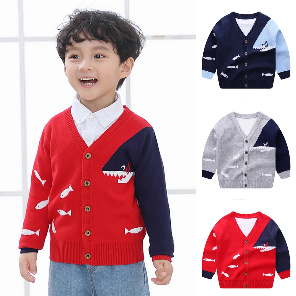 

2020 New Boys Cotton Sweater Autumn Cartoon Print Single Breasted Cardigan Kids V-Neck Spring School Clothes for 2-6 Years Boys