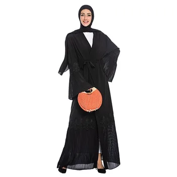 

Muslim Abaya Dress Caftan Kimono Jubah pleated sleeve Abayas for Women Lace-up Hijab Dress Islamic Clothing Long Robe Jilbab