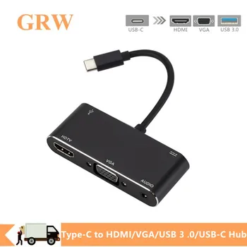 

High Quality USB 3.1 Type-C to HDMI VGA USB 3.0 USBC Charging Hub with 3.5 Audio Adapter for MacBook Samsung S9 Huawei P30 Phone