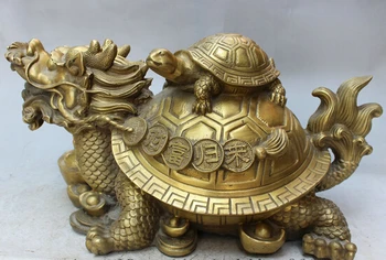 

zmru wholesale factory 16" Chinese Brass Folk Lucky Wealth Longevity Dragon Tortoise Turtle Statue 25% off