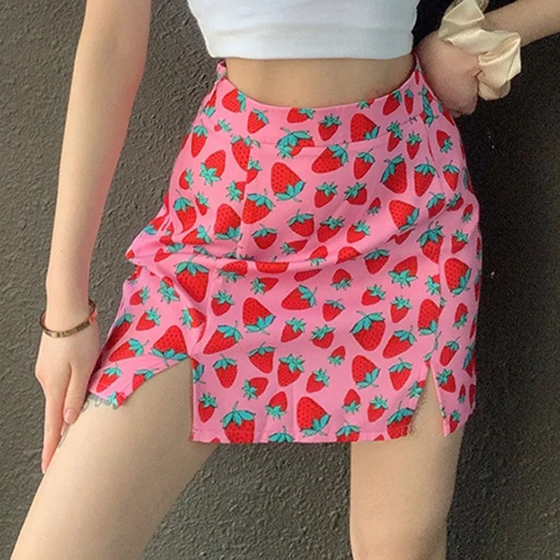 Mini Skirt Women Elegant Boho Skirts High Waist Bandage Summer Short Print Femme Korean Style Girls Pink Clothes | Женская одежда